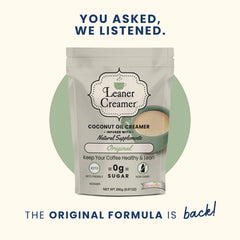 Close-up of Leaner Creamer powder texture highlighting smooth coconut-based consistency