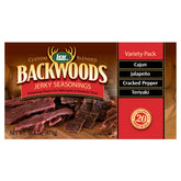 LEM front packaging of Backwoods variety pack showing four flavor packets and branding benefit convenience