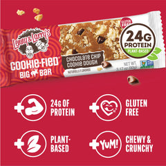 Lenny & Larry's visible chocolate chips and cookie dough pieces texture, emphasizes indulgent flavor benefit