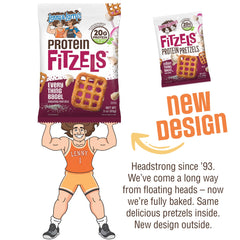 Lenny & Larry's single 3 oz FITZELS bag open for grab-and-go protein convenience