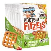 Lenny & Larry's front packaging showing box of chilli lime FITZELS and benefits