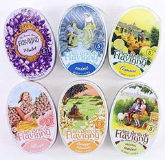 Les Anis de Flavigny six-tin pack front view showing flavor labels and gift-ready look