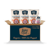 LesserEvil front packaging showing white cheddar and pink salt, highlights organic ingredients and convenience