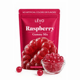 LEVO front packaging of Raspberry gummy mix showing product name and serving benefit