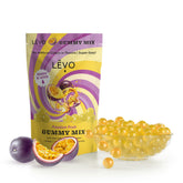 LEVO front packaging showing Passion Fruit mix and clear yield information for home gummies