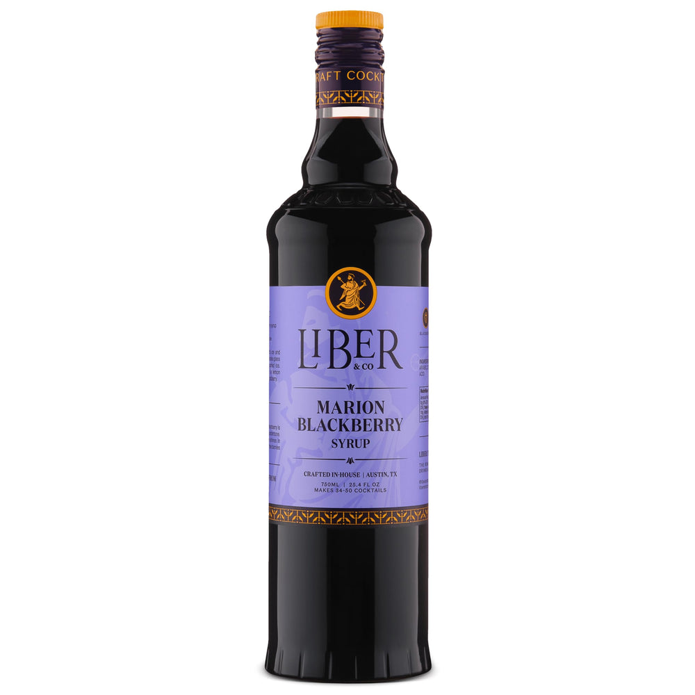 Liber & Co. front bottle view showing marionberry syrup and premium packaging benefit