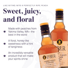 Liber & Co. label close-up highlighting cold-pressed 60% peach juice quality