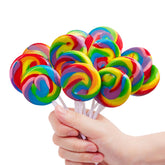 LIDATREE front box display showing 30 raspberry swirl lollipops and colorful packaging benefits