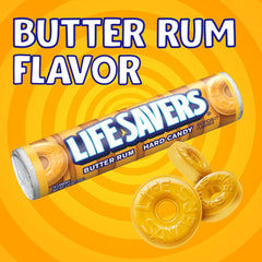 Life Savers unwrapped butter rum roll revealing ring shape and long-lasting flavor
