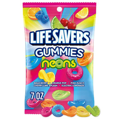 Life Savers Neons front packaging showing colorful gummy variety and easy grab-and-go benefit