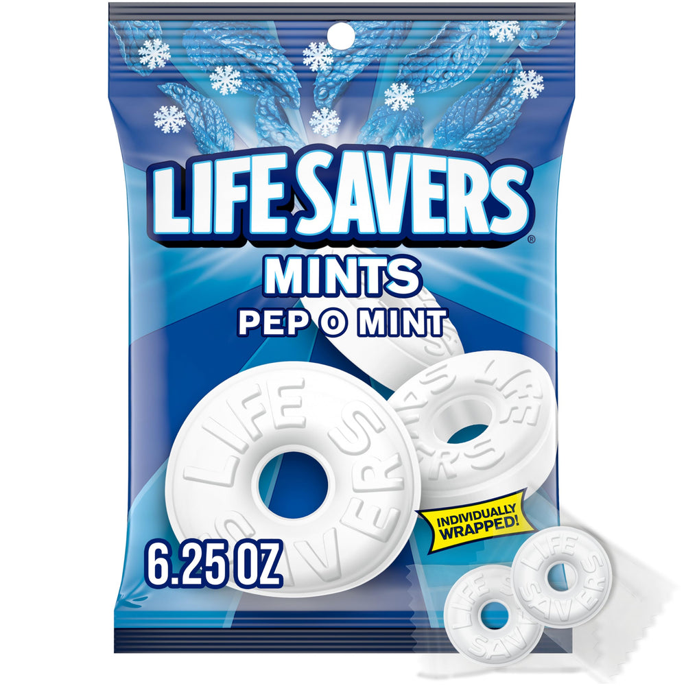 Life Savers front packaging showing 12 small peppermint bags for easy sharing