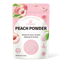Lifebooil front pouch showing clean packaging and pure peach powder benefit
