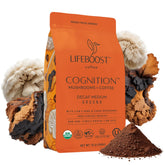 Lifeboost front packaging showing 12 oz ground cognition decaf for calm focus