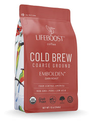 Lifeboost front packaging showing organic label and dark roast benefits