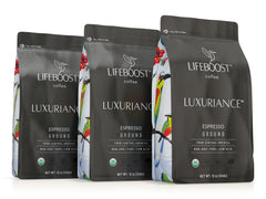 Lifeboost front packaging showing organic low-acid espresso benefits