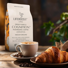LIFEBOOST coffee being poured into a filter highlighting easy brewing