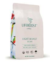 Lifeboost front packaging 12 oz bag showing organic labels and origin benefits