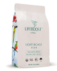 Lifeboost front packaging 12 oz bag showing organic labels and origin benefits