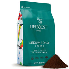 LIFEBOOST front packaging 12 oz bag showing organic label and benefits