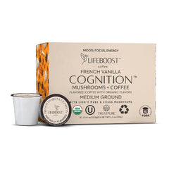 Lifeboost front packaging showing French Vanilla pods and benefits
