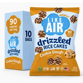 Like Air box front view showing cookie dough drizzled rice cakes for convenient snacking
