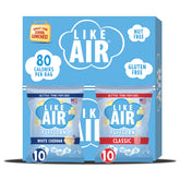 Like Air front packaging showing variety pack and included chip clip benefit