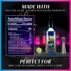 Vivid blue cocktail made with Lily’s Mixers in a glass showcasing eye-catching presentation