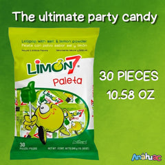 Limon 7 unwrapped lollipop on stick showing candy surface and ready-to-eat convenience