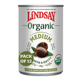 Lindsay front packaging showing jar of organic black ripe olives and ready-to-eat benefit