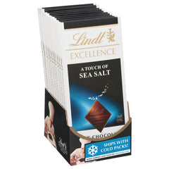 Lindt front packaging showing Sea Salt EXCELLENCE, elegant gift-ready presentation