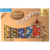 Lindt LINDOR front of box showing elegant packaging and assorted flavors benefit: great for gifting