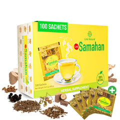 LINK SAMAHAN front packaging showing 100-count wellness sachets for convenience