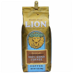 Lion Coffee front packaging showing 24K Gold Roast and Kona authenticity