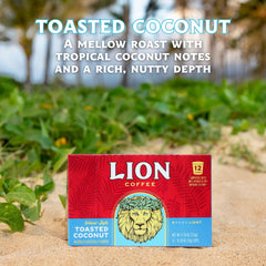 Lion Coffee pod in single-serve machine brewing for quick island-style cup
