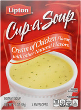 Lipton cream of chicken front packaging showing four single-serve cups for quick meals