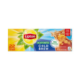 Lipton decaf cold brew front box showing family-size 22-count packs and zero calories benefit