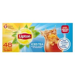 Lipton family-sized box front showing 48 tea bags and clear serving benefit