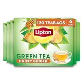 Lipton front packaging showing honey ginger green tea and quantity