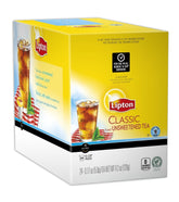 Lipton pod front packaging showing brand and unsweet iced tea, conveys convenience