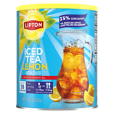 Lipton canister front view showing lemon iced tea mix for easy servings