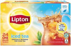 Lipton front packaging showing gallon tea bags and clear product branding benefits quick brewing