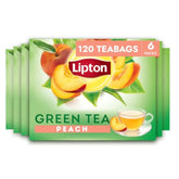 Lipton front packaging showing peach green tea benefits and bulk quantity