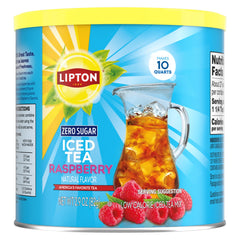 Lipton front packaging showing raspberry iced tea mix and serving suggestion benefit