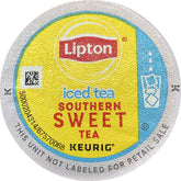 Lipton southern sweet iced tea K-Cup front packaging showing box and cups for quick brew benefit