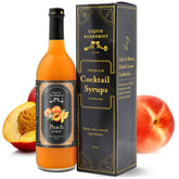 Liquid Alchemist bottle front view showing peach syrup and clear branding for easy identification