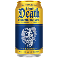 Liquid Death can pouring iced tea into glass with ice for refreshing instant enjoyment