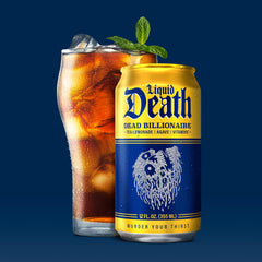Close macro of Liquid Death iced tea foam and texture showing crisp pour and flavor