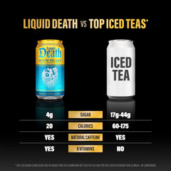 Liquid Death Death Island close-up of tea color and carbonation for crisp taste