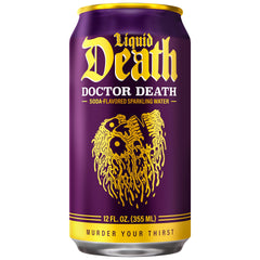 Liquid Death Doctor Death open can top showing carbonation and easy pour