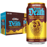 Liquid Death front can showing Feastables Peanut Butter Cup flavor and bold design benefits grab attention